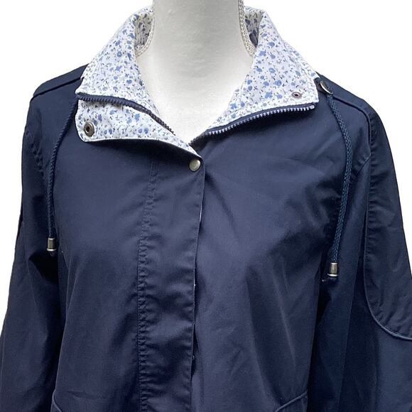 Cute Hooded Rain Jacket Parka Blue Cottage Style Floral Full Zip Women's Small - Picture 6 of 9